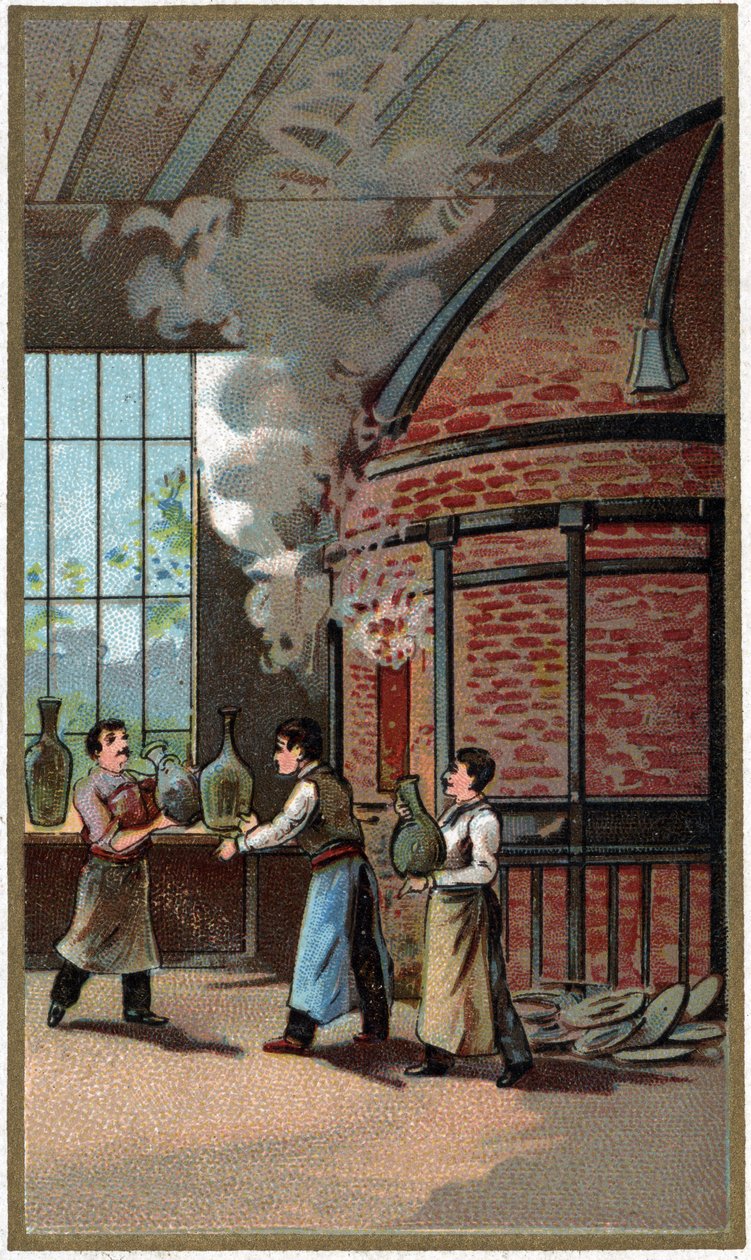 Fabricación de porcelana: cocción. Cromolitografía de finales del siglo XIX de Unknown artist