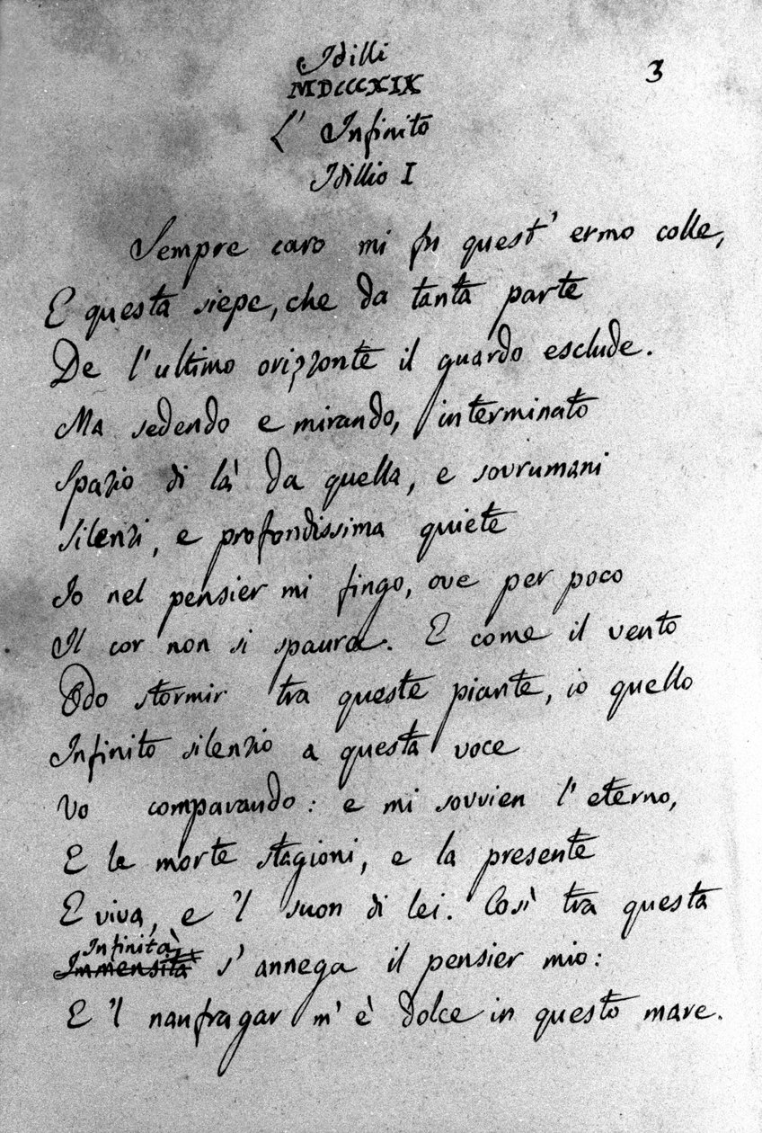 Manuscrito de “Idilli” (Los Idilios) del poeta italiano Giacomo Leopardi (1798 - 1837) siglo XIX de Unknown artist