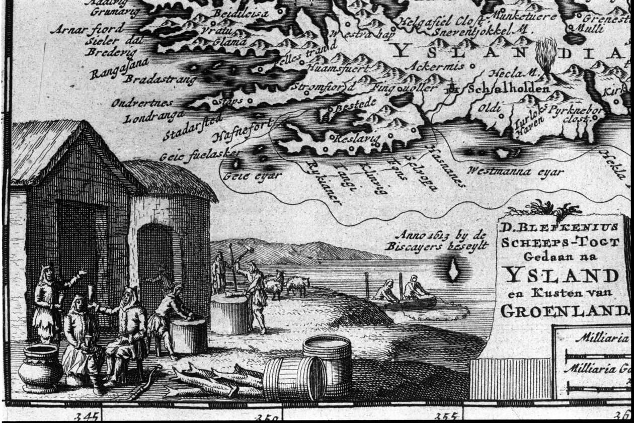 Mapa de Islandia y representación de sus habitantes - en "Mapa de itinerarios y viajes modernos" de Unknown artist
