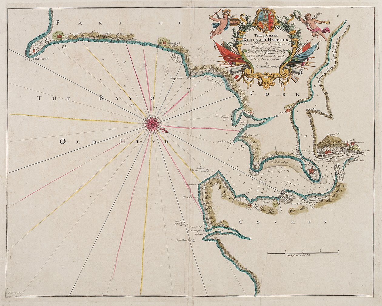 Mapa del puerto de Kingsale (grabado en color) de Unknown artist