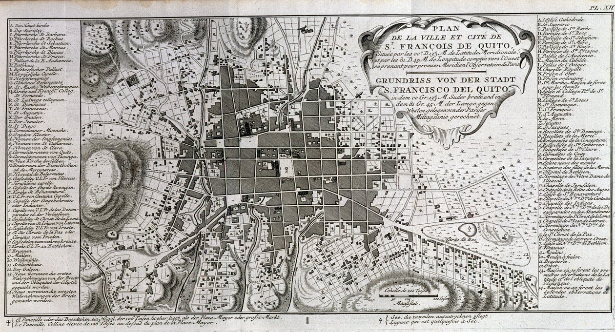 Mapa de la Ciudad y Ciudad de San Francisco de Quito - en “Viaje Histórico de América del Sur realizado por Orden del Rey de España por Don Jorge Juan y Don Antonio de Ulloa”, T.1, en C.A. Jombert, Librería del Rey, París de Unknown artist