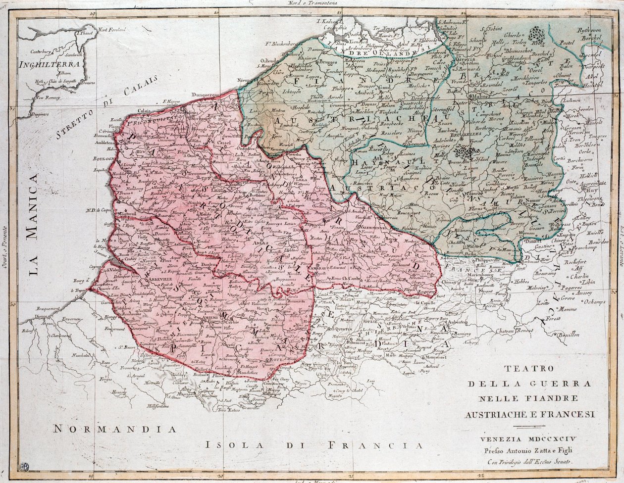 Mapa de la campaña de Flandes entre el ejército francés y el ejército austríaco de Unknown artist