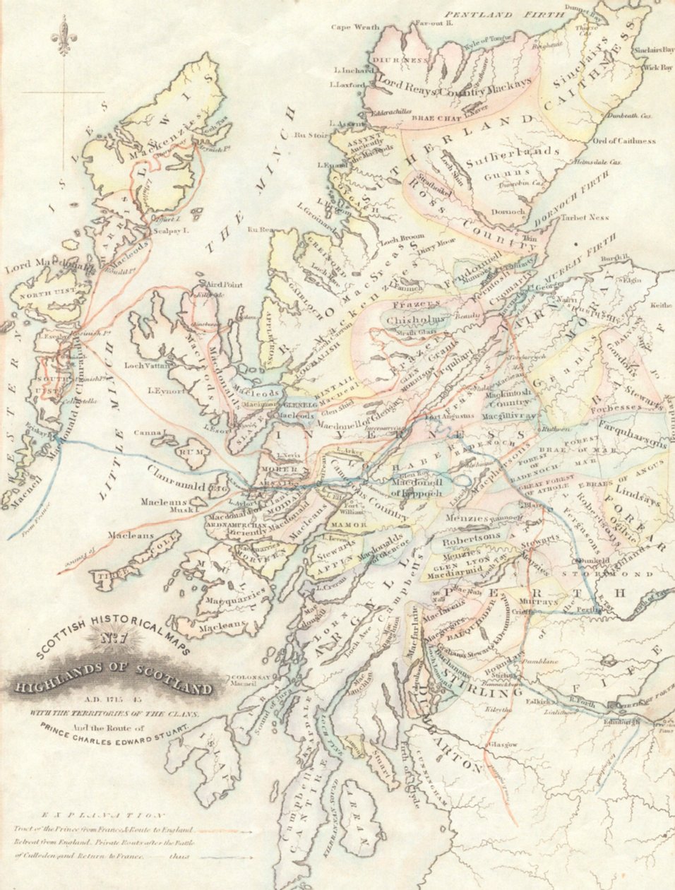 Mapa de las Tierras Altas de Escocia con los Territorios de los Clanes de Unknown artist