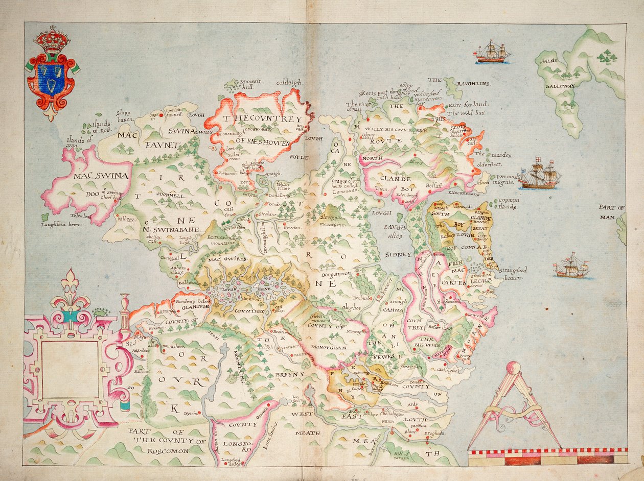 Mapa del norte de Irlanda, c.1600 (sobre lino) de Unknown artist