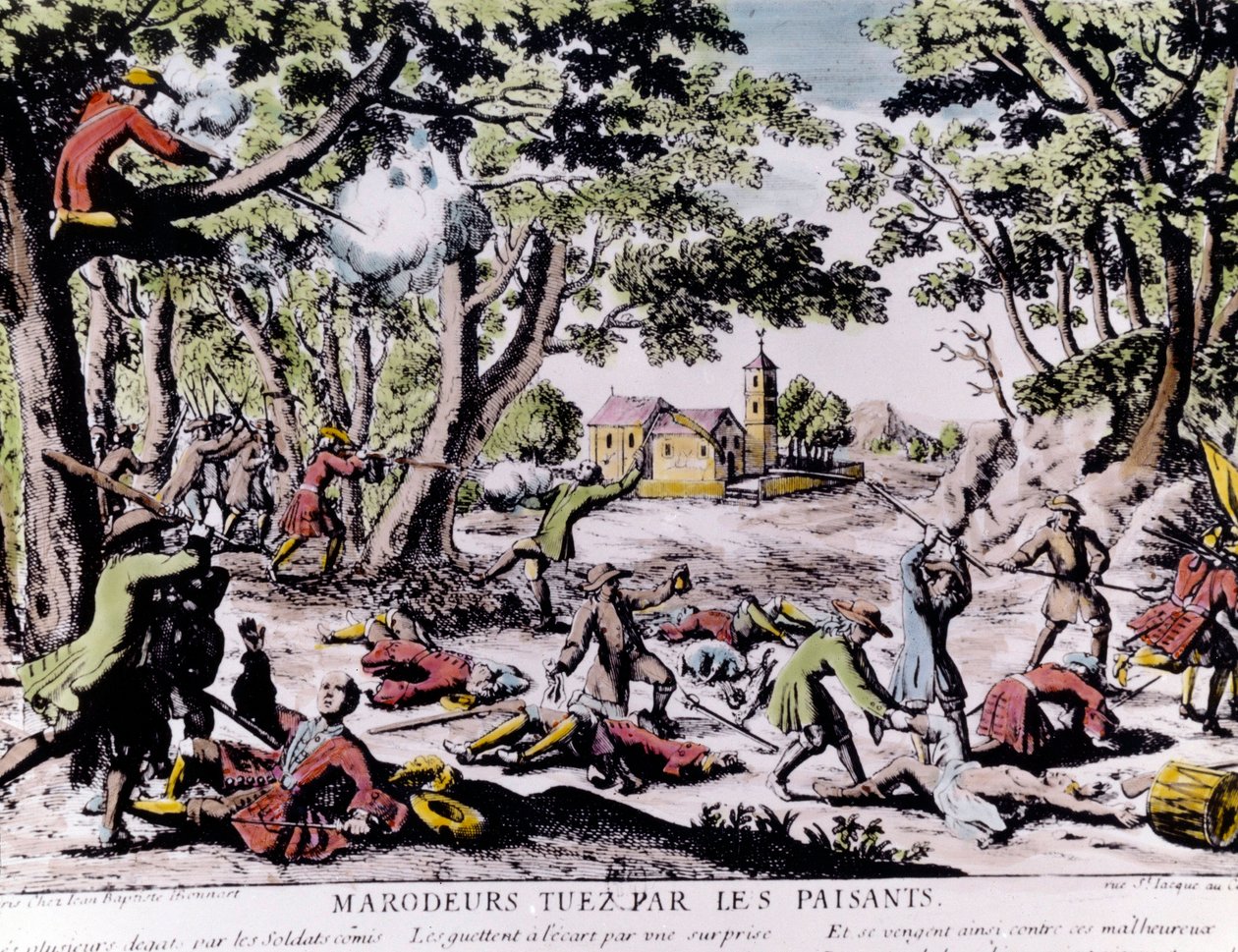 Merodeadores fusilados por campesinos. Estampa del siglo XVIII París, B.N. de Unknown artist