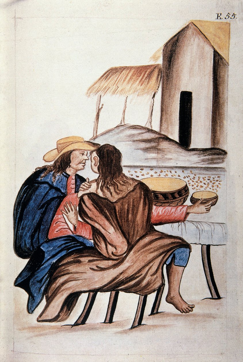 Arreglo matrimonial entre indios, del libro "Trujillo del Perú" o "Códice Martínez Compañón", por Baltazar Martínez Compañón y Bujanda, obispo de Trujillo (1782-1785) de Unknown artist