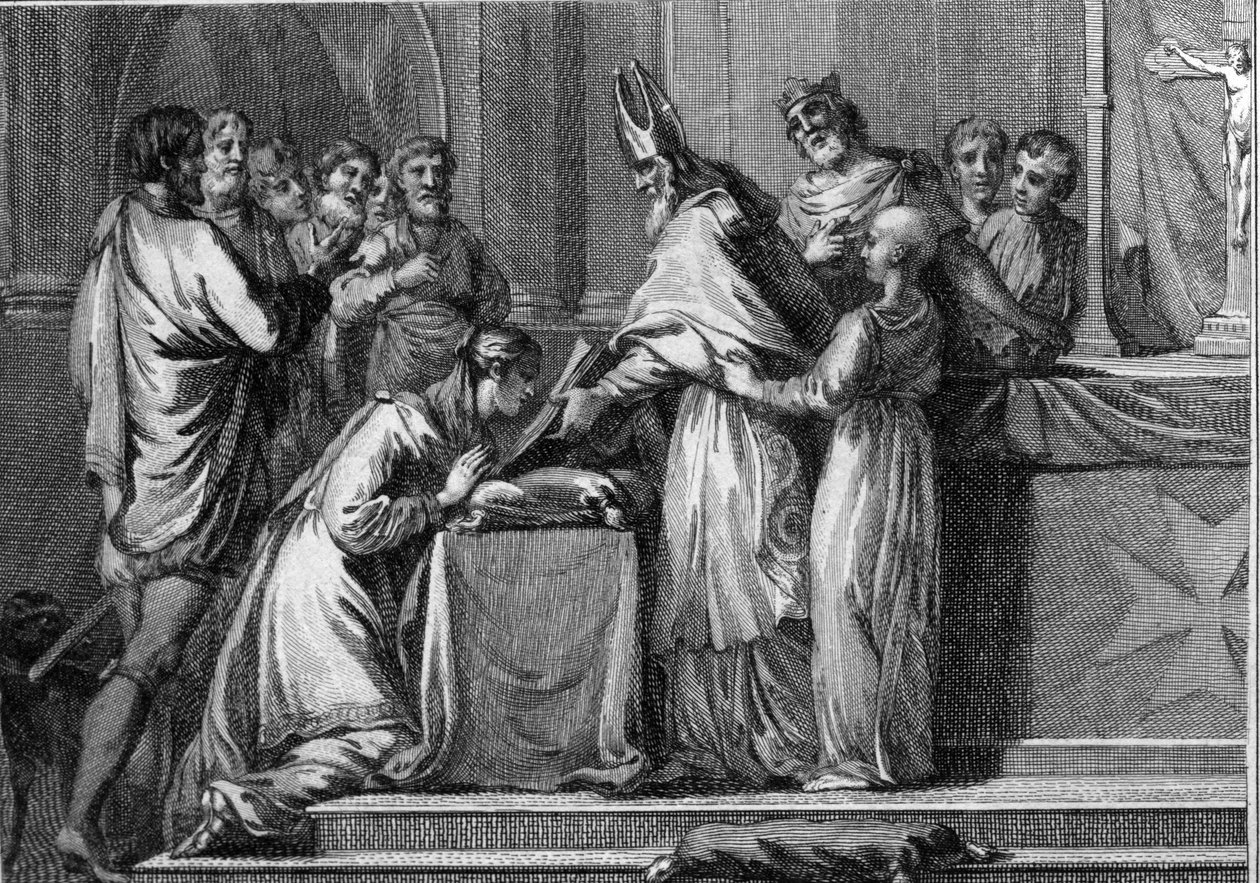 Matrimonio de Sigeberto I (535-575), Rey de Austrasia, y Brunequilda (543-613), en 566. Grabado del siglo XVIII de Unknown artist