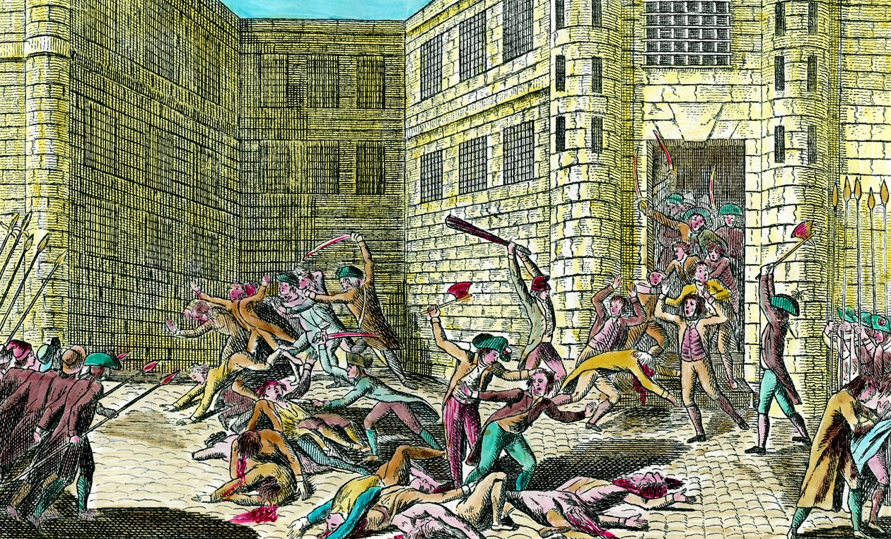 Masacre de los prisioneros de la Abadía de Saint Germain por el pueblo en septiembre de 1792. Escena de la revolución francesa. de Unknown artist