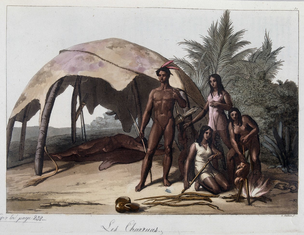 Comidas en los charrúas, indios de Paraguay. En “El Traje Antiguo y Moderno” 1818-1820, por Ferrario. de Unknown artist