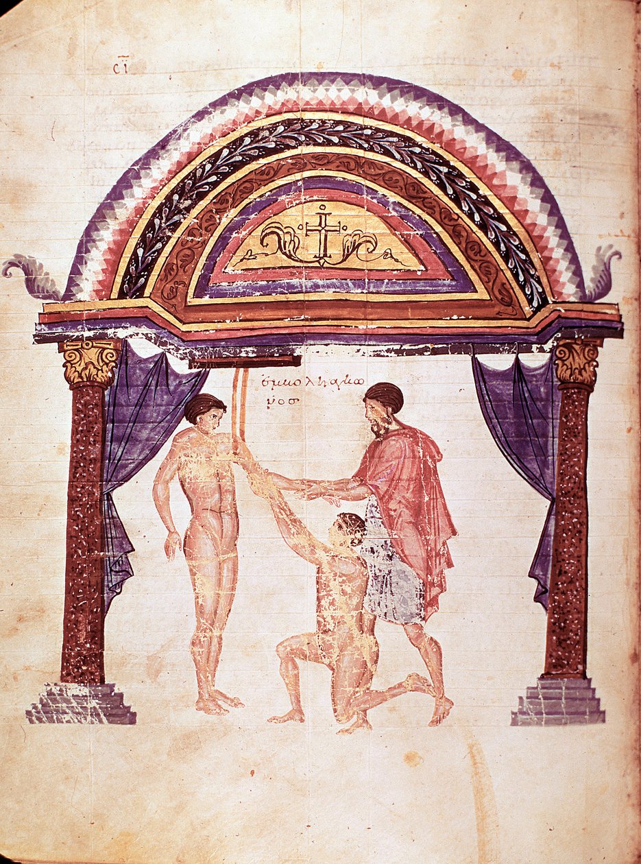 Medicina: reducción de un codo dislocado, el paciente es colgado por el brazo (manuscrito) de Unknown artist