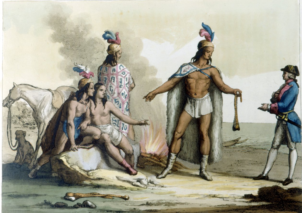 Encuentro de un occidental con los indígenas de la Patagonia de Unknown artist