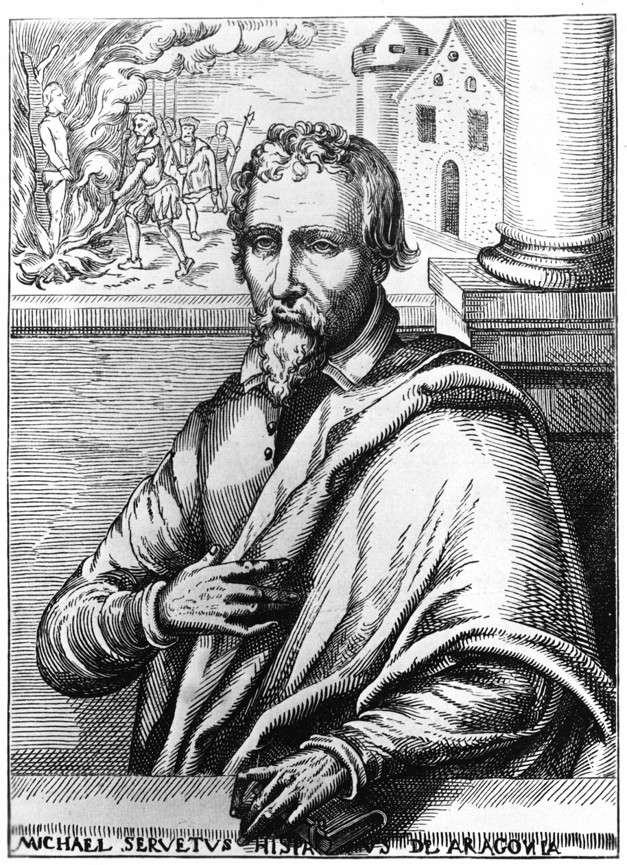 Miguel Servet (Miguel de Villanueva) (1511-1553), médico y teólogo español. Grabado de Unknown artist