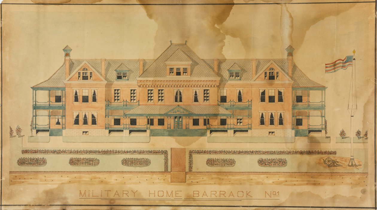 Barracón del Hogar Militar nº 1, Dibujo de presentación de Unknown artist