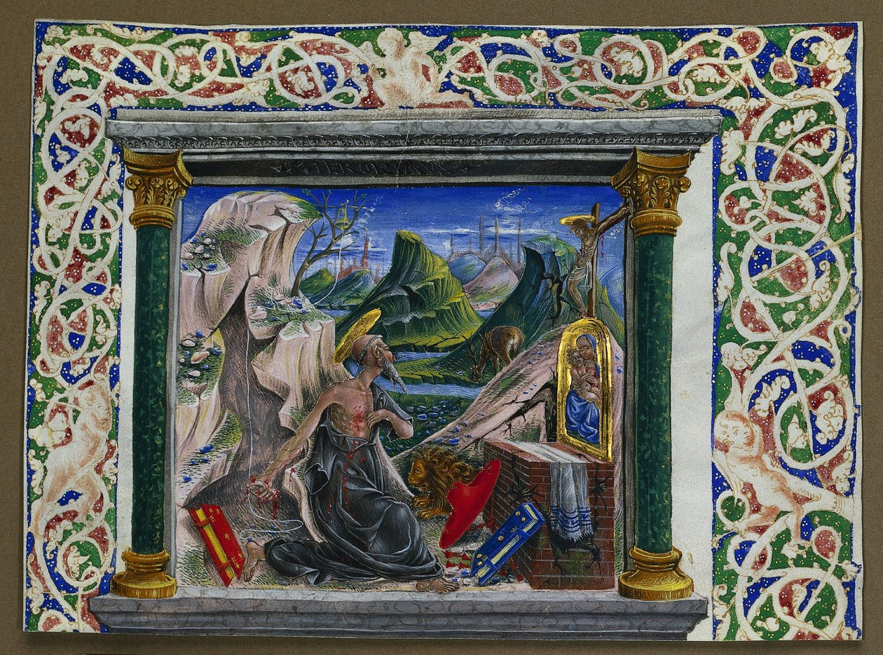 Miniatura extraída de un manuscrito: San Jerónimo en el desierto de Unknown artist