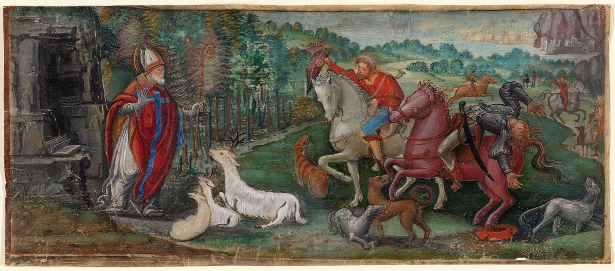 Milagro del ciervo de San Bassiano, de un libro coral de Unknown artist