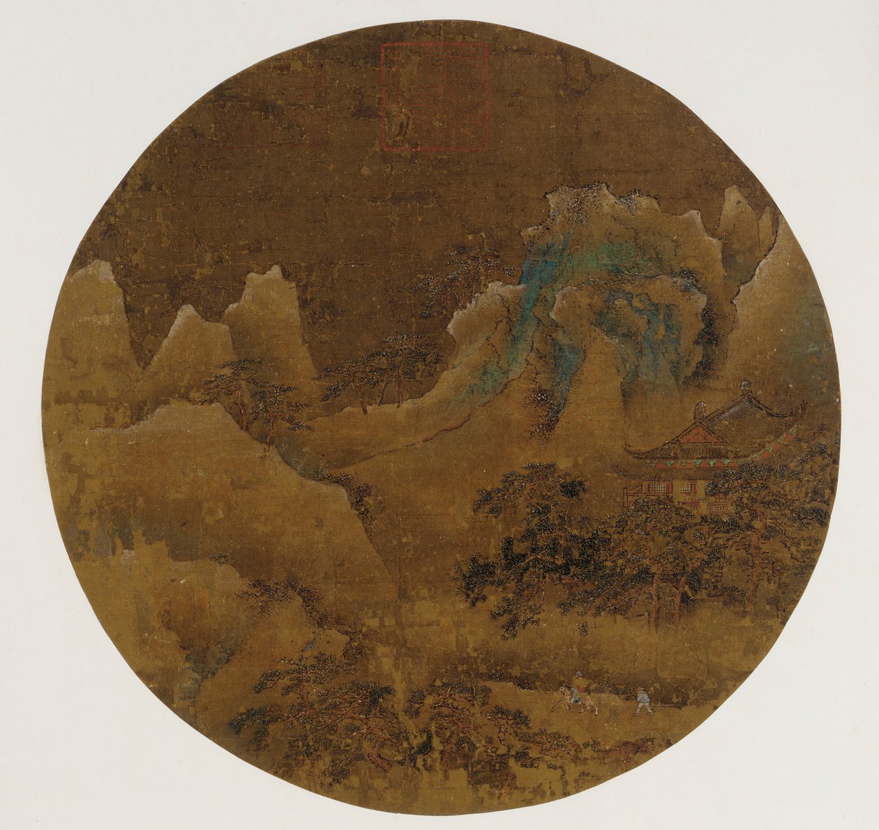 Paisaje montañoso: riscos, templo y pinos de Unknown artist