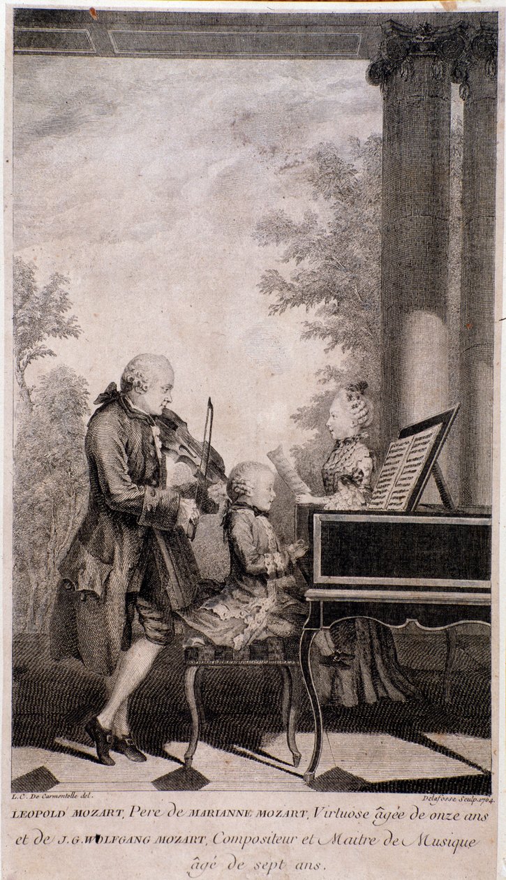 Familia Mozart de gira (grabado, después de 1777) de Unknown artist