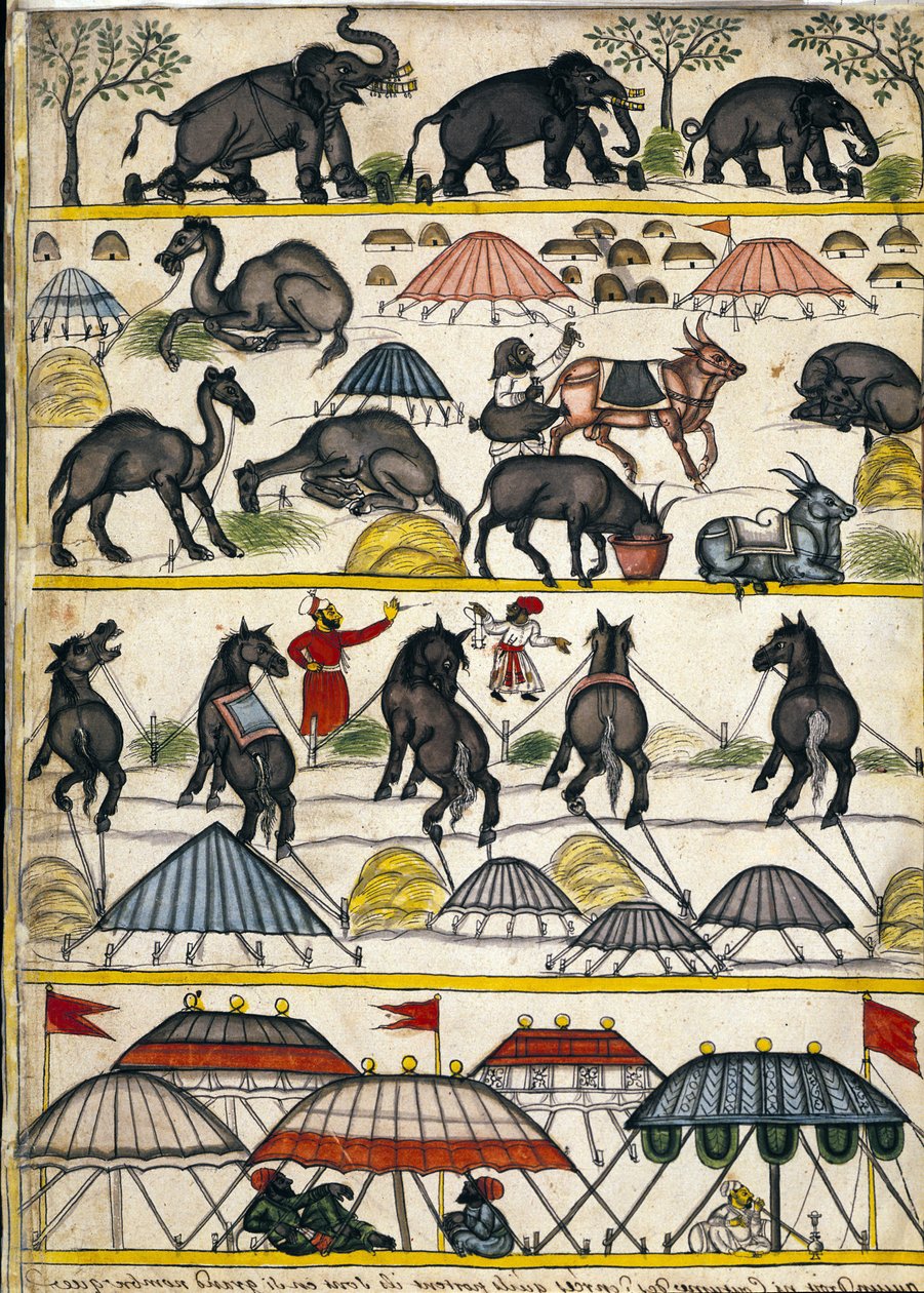 Campamento militar mogol. Página del manuscrito 
