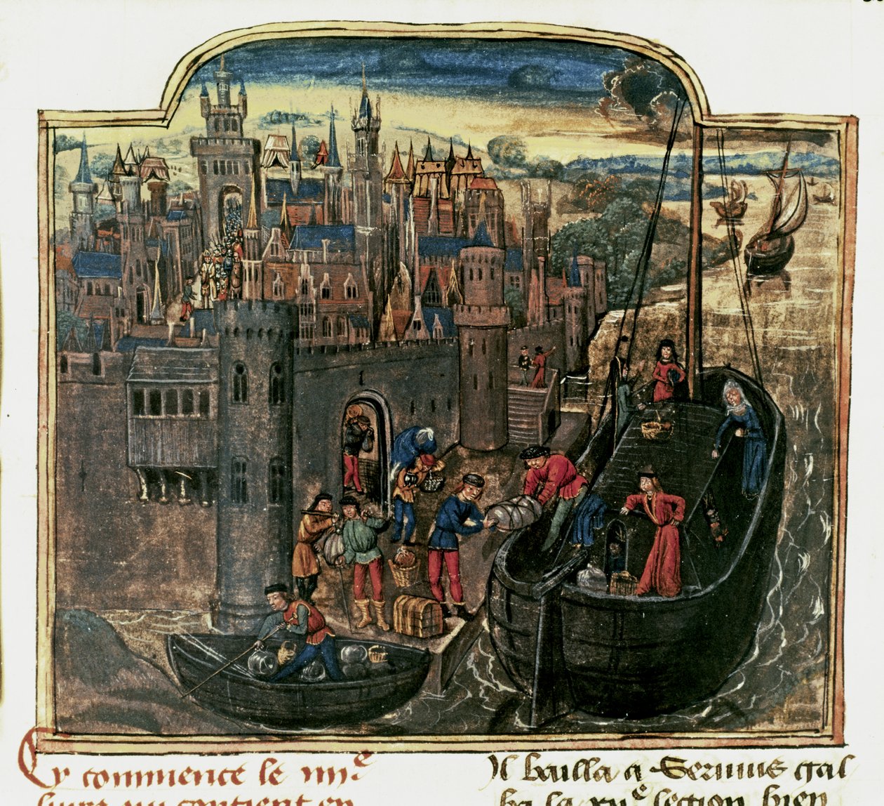 NAVEGACIÓN: Carga de un barco mercante, finales del siglo XV (miniatura) de Unknown artist