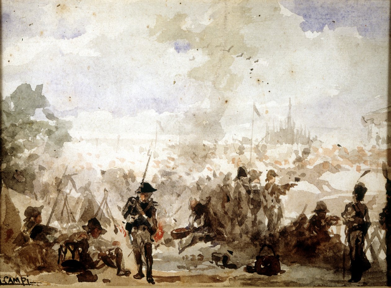 Napoleón y la campaña de Italia: campamentos franceses a las puertas de Milán de Unknown artist