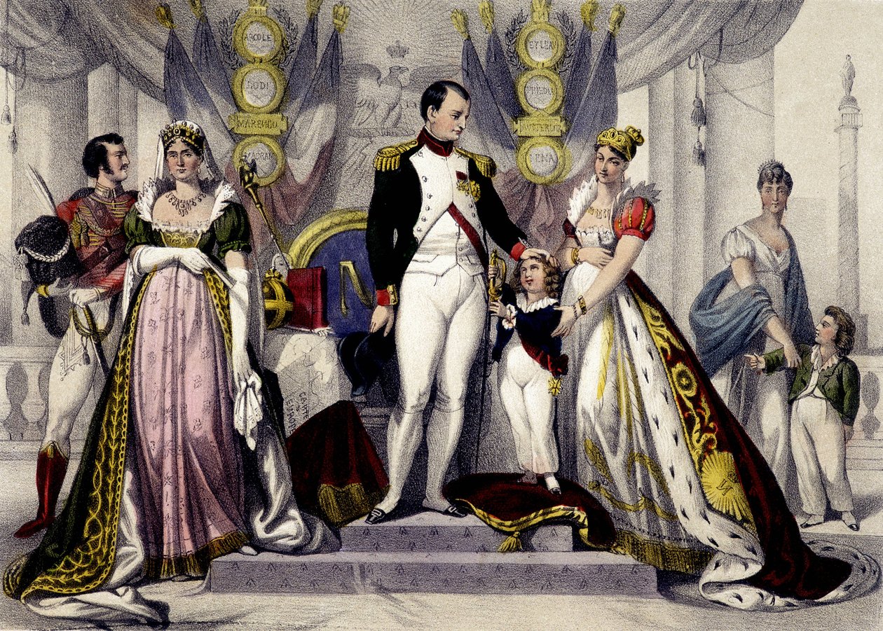 Dinastía napoleónica de 1804 a 1815. Josefina, Napoleón I, Rey de Roma, María Luisa. Grabado del siglo XIX de Unknown artist