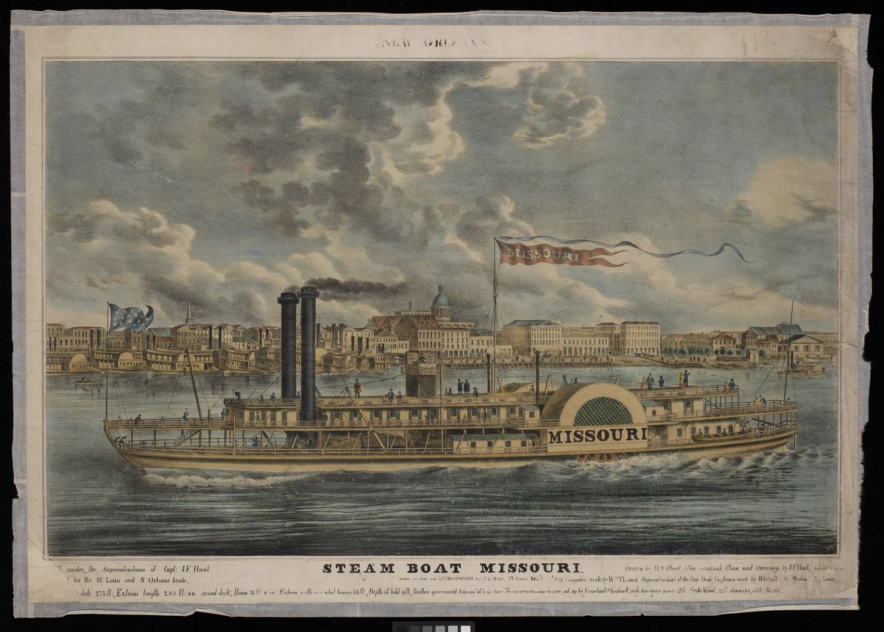 Nueva Orleans Steam Boat Missouri (litografía, coloreada) de Unknown artist