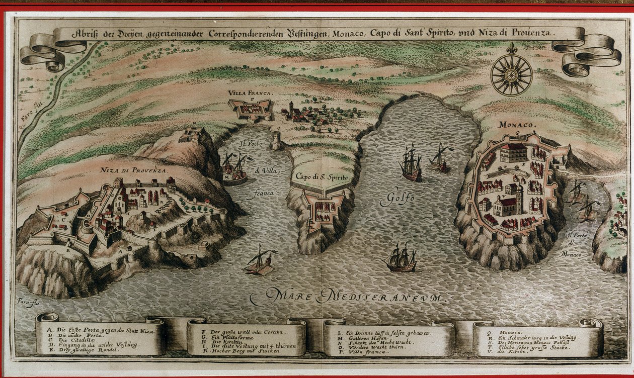 Niza, Villefranche y Mónaco en el siglo XVII (recorte geográfico) de Unknown artist