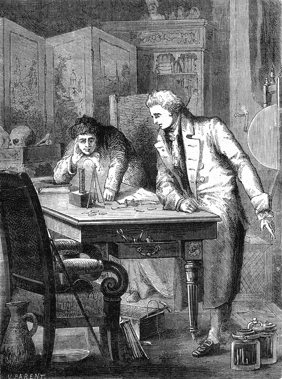 Nicholson y Carlisle descomponen el agua mediante la pila de Volta, Londres 2 de mayo de 1800 de Unknown artist