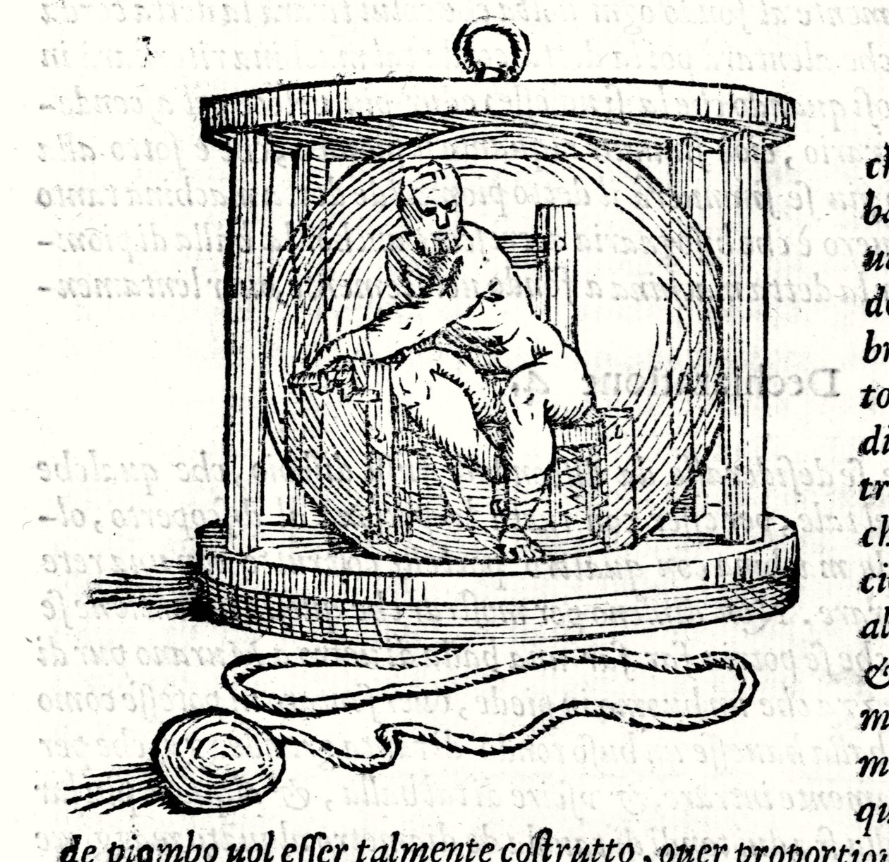 Segundo traje de Nicoli Fontana llamado Tartaglia (1499 - 1557). Proporciona una esfera de cristal en la que se cierra el buzo. Grabado del siglo XVI de Unknown artist