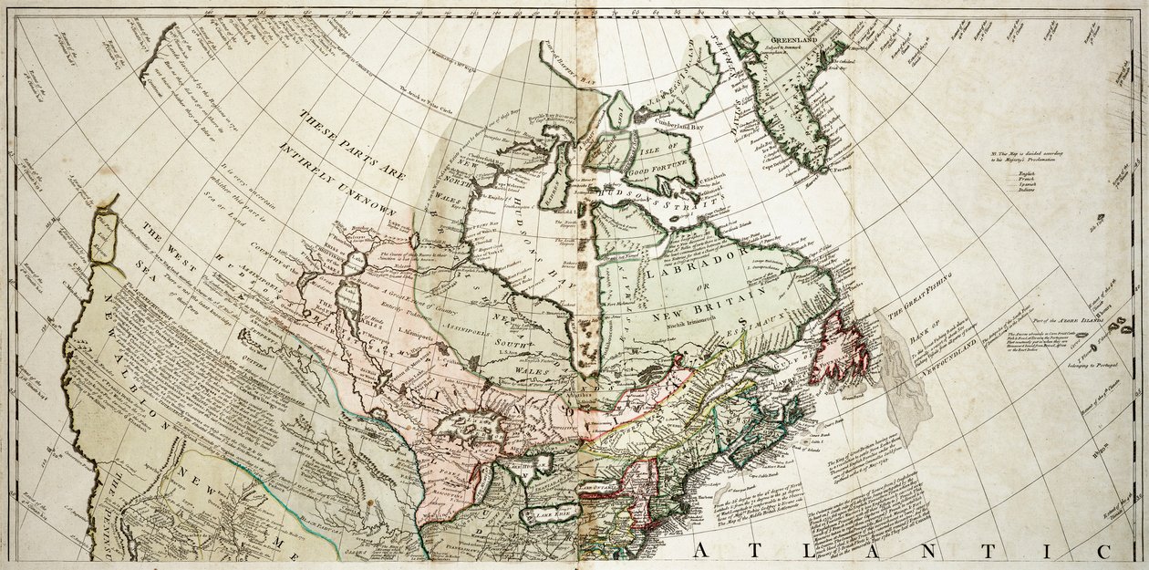 Norteamérica, c.1765 (grabado coloreado) de Unknown artist