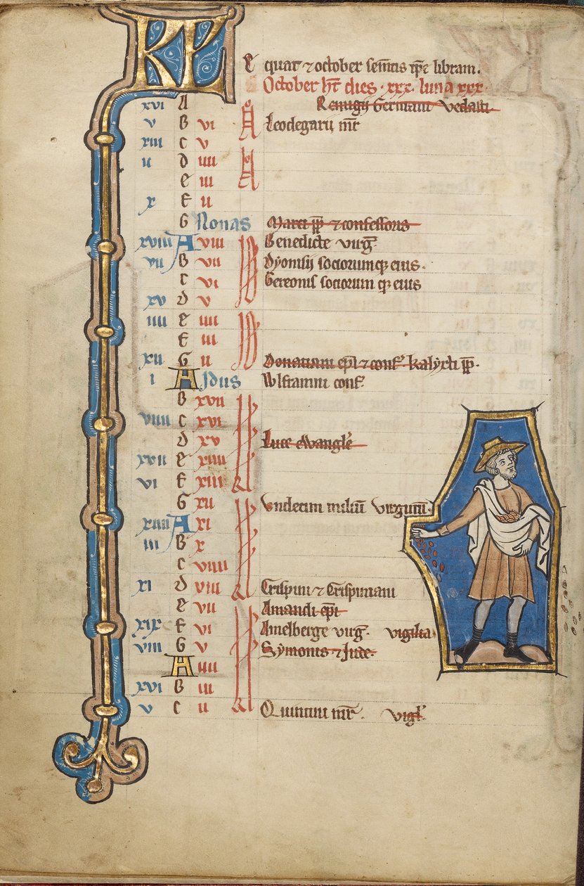 Página del calendario de octubre; Siembra de Unknown artist