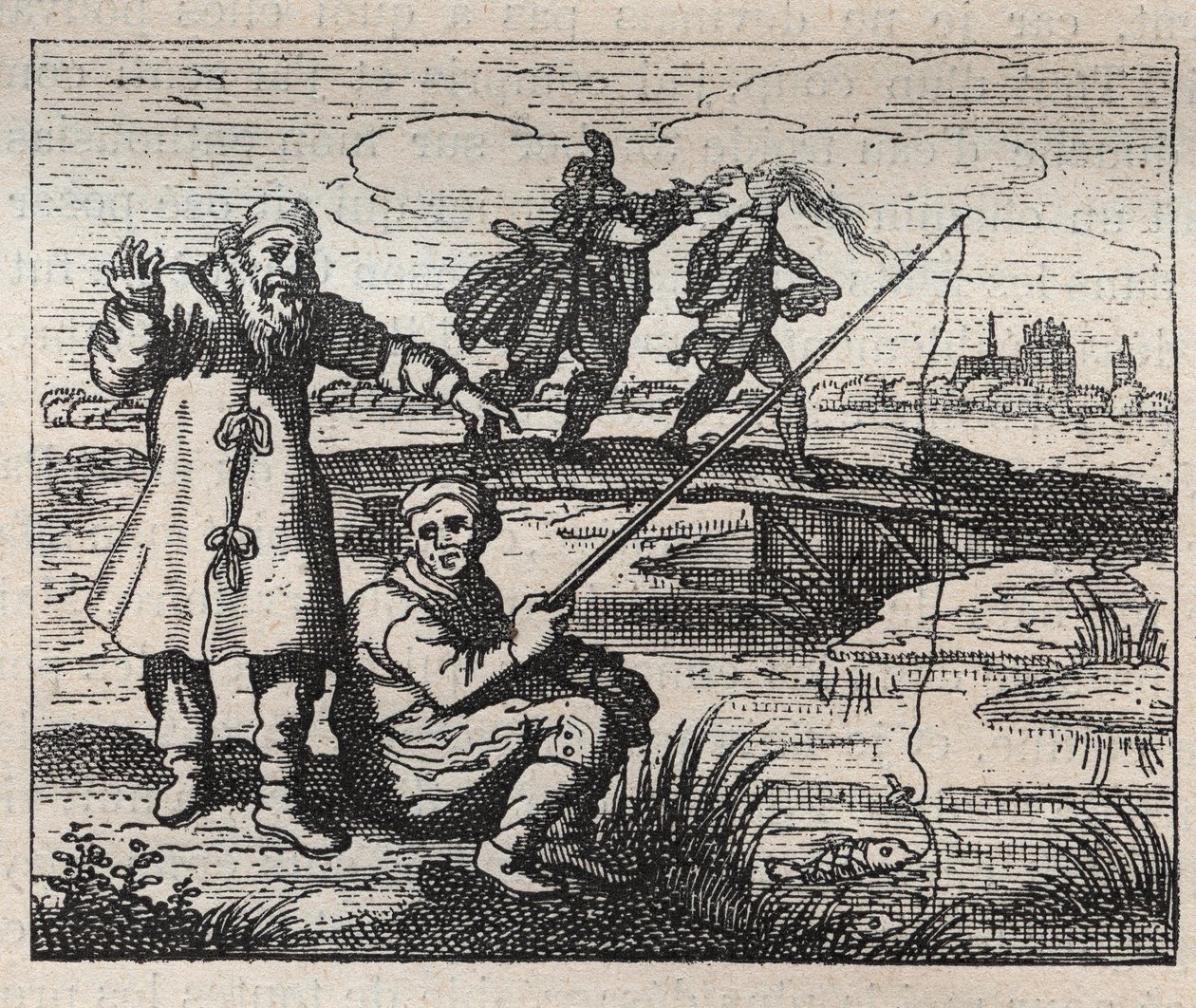 Proverbios antiguos: la ocasión es calva por detrás - grabado del siglo XVIII de Unknown artist
