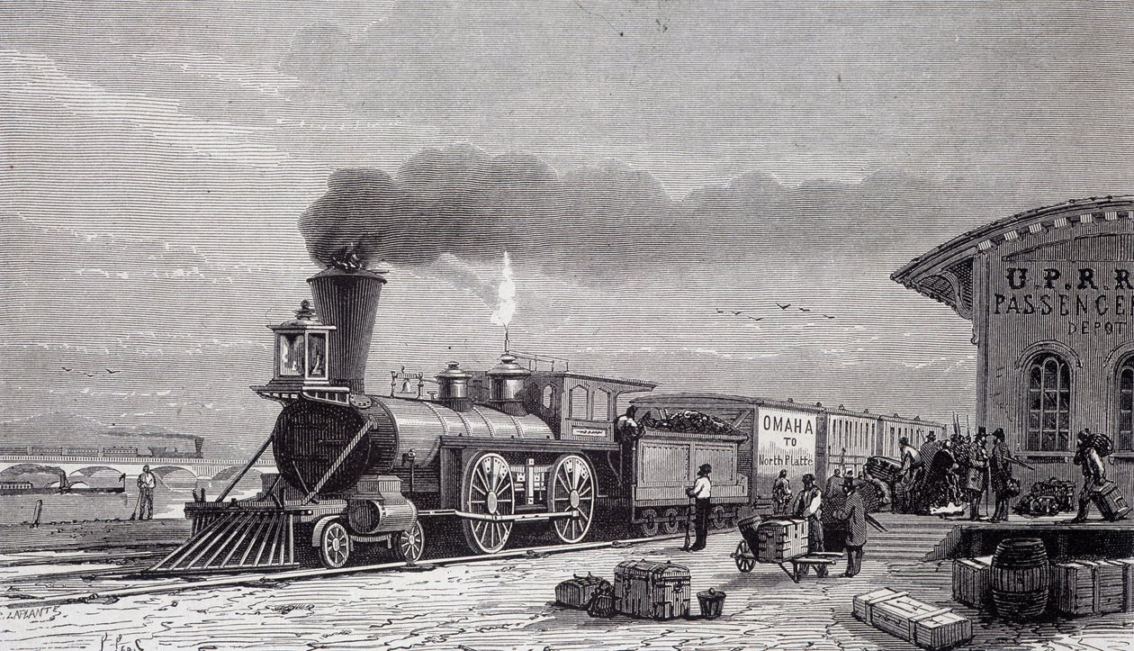 Estación de Omaha, punto de partida del Ferrocarril del Pacífico - en “Tour du monde” de Unknown artist