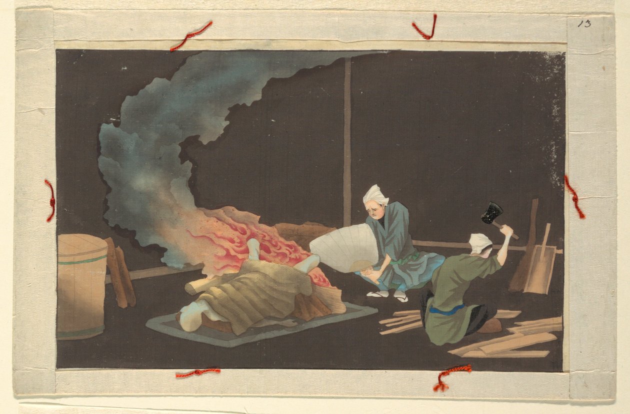 Una de dieciséis escenas de la muerte y entierro de un hombre de Unknown artist