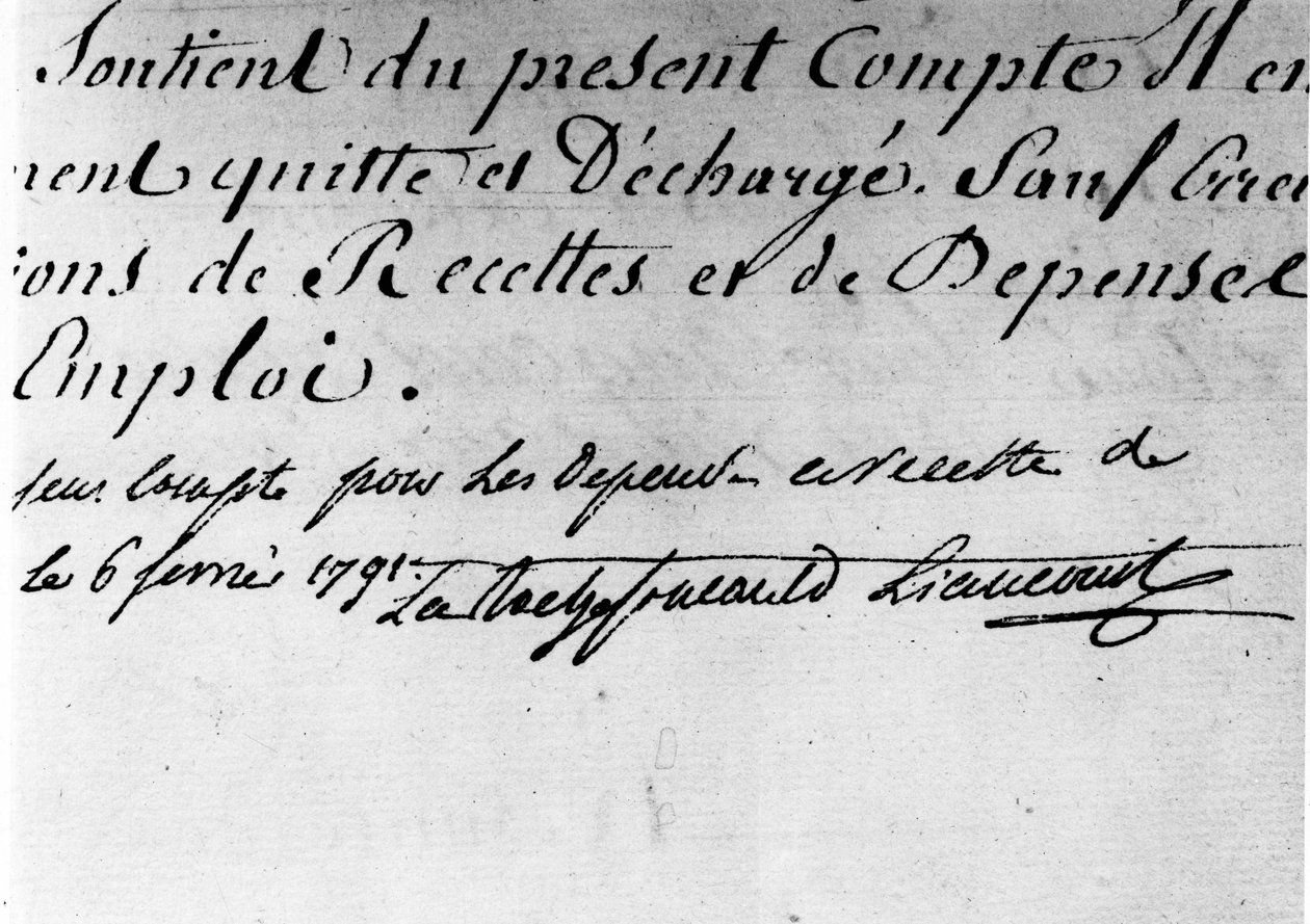 Orden de la administración central del departamento de Ain, firma del Duque de la Rochefoucauld Liancourt - Archivos de la Familia Rochefoucauld de Unknown artist