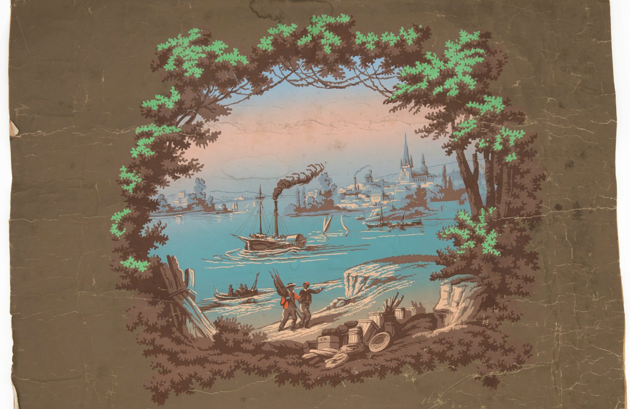 Sobrepuerta con escena de puerto de Unknown artist