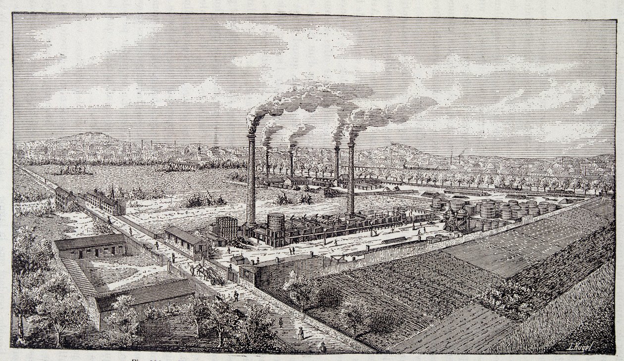 Vista general de la planta de refinería de petróleo del Sr. Deutsch en Pantin (Seine) de Unknown artist