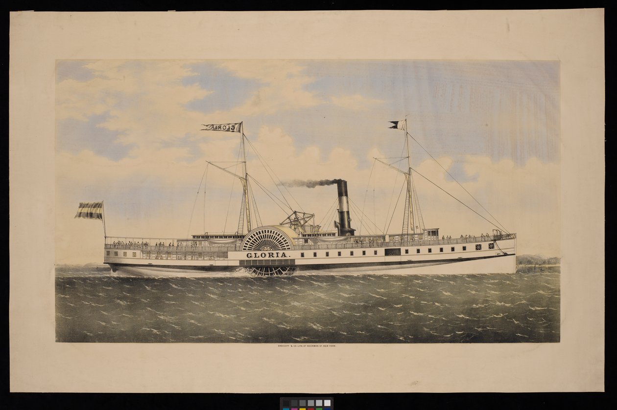 Barco de vapor Gloria (litografía coloreada) de Unknown artist