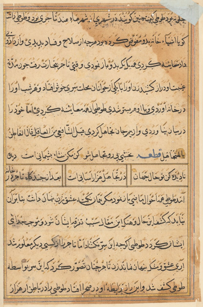 Página de Cuentos de un loro (Tuti-nama): página de texto de Unknown artist