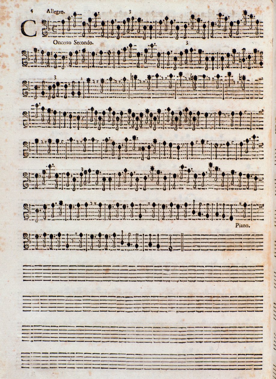 Página de la partitura musical de "Concerti a cinque, Op. 5" de Tomaso Albinoni de Unknown artist