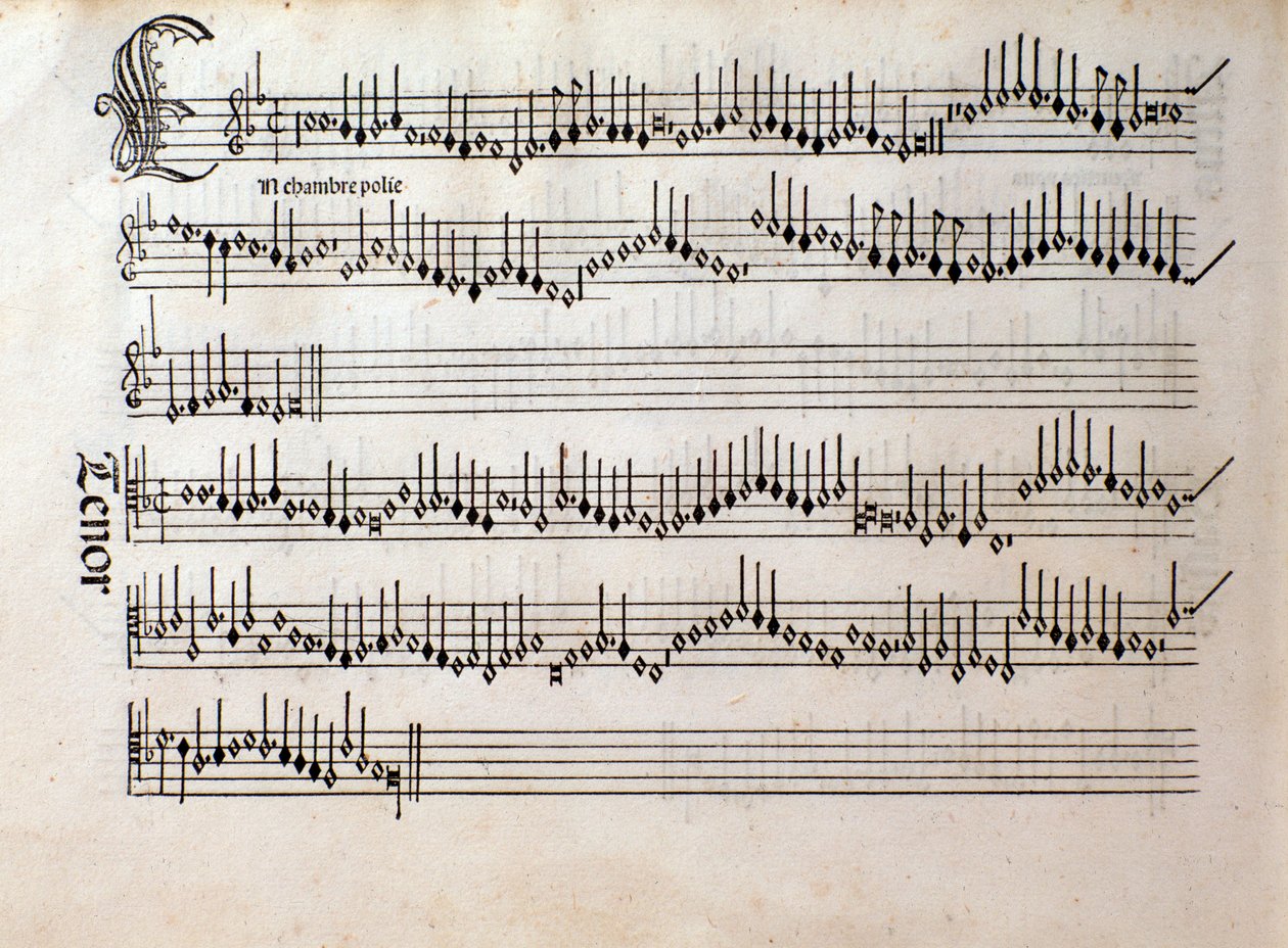 Página de la partitura de Harmonice Musices Odhecaton de Ottaviano Petrucci (1501) de Unknown artist