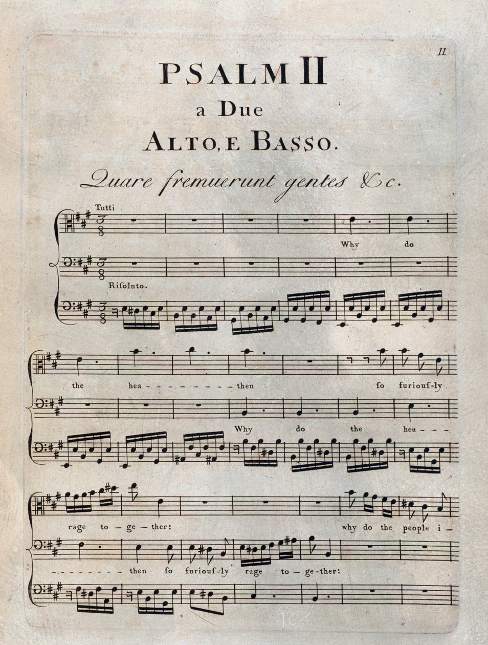 Página del segundo salmo en la partitura musical de "Los salmos" de Benedetto Marcello de Unknown artist