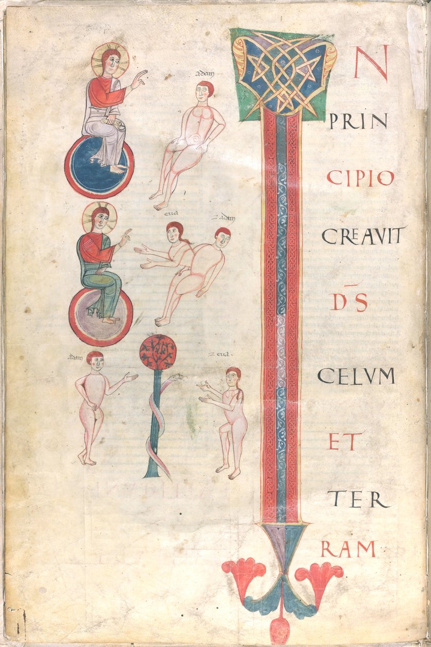 Página con el "Principio del Génesis. Animación de Adán, Creación de Eva, Pecado Original de Unknown artist