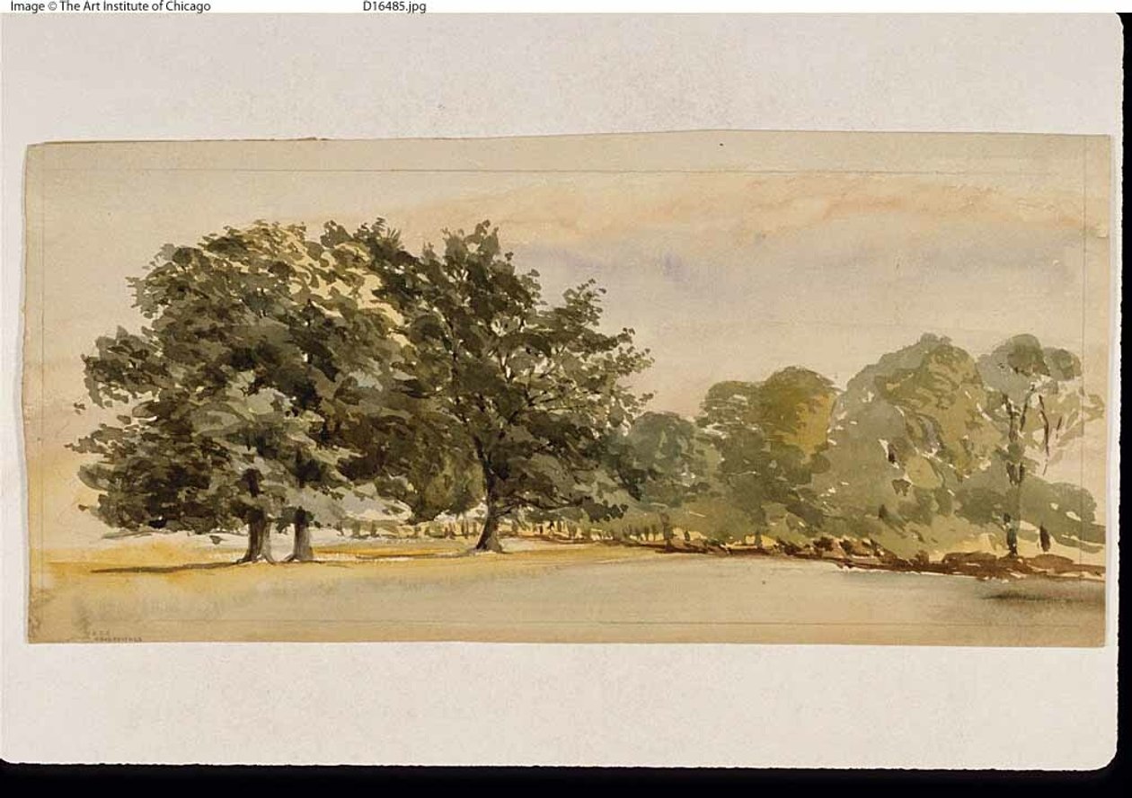 Panorama de una arboleda (anverso); Paisaje con bosque a la derecha (reverso) de Unknown artist