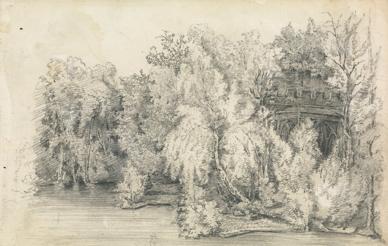 Parte de un edificio rodeado por un bosque de Unknown artist