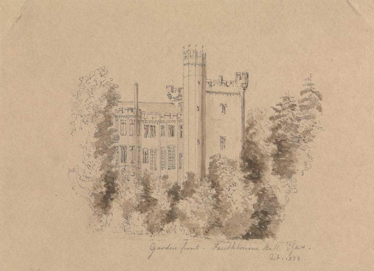 Parte de un castillo rodeado de árboles de Unknown artist