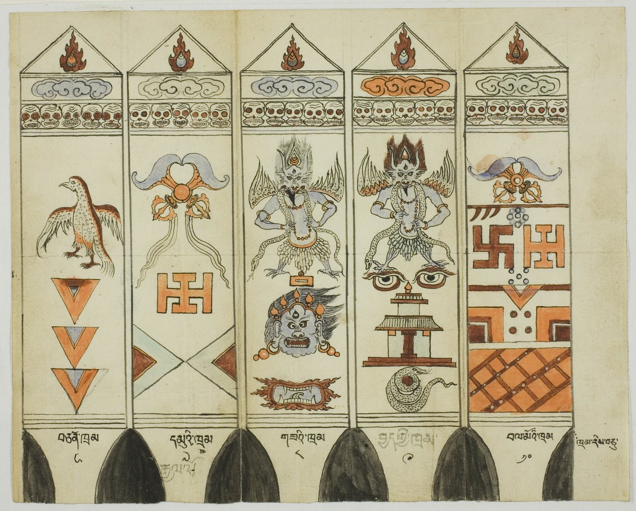Parte de un juego de diez piezas de estacas rituales impresas (Khram Shing) de Unknown artist