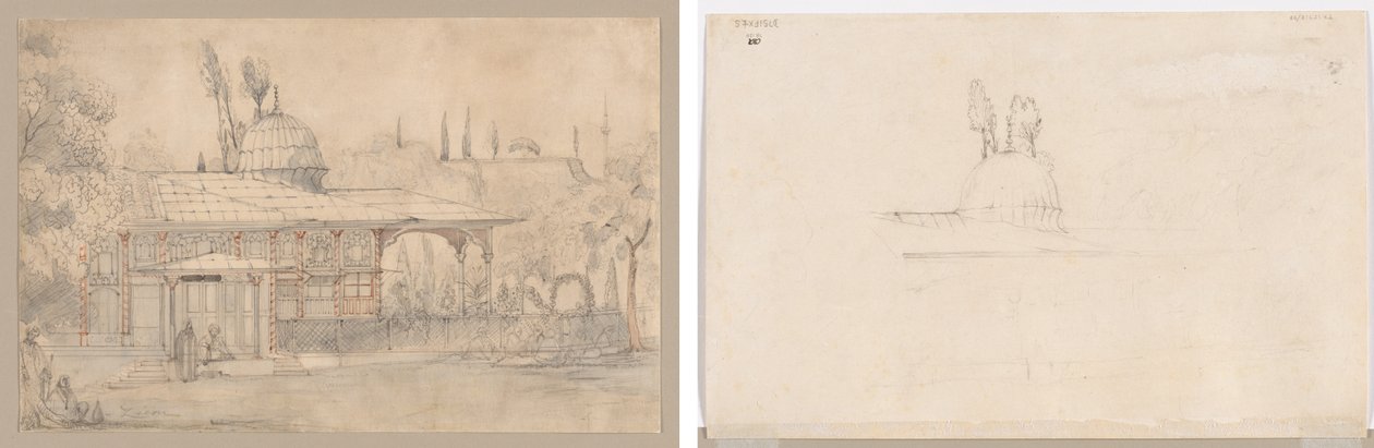Pavilion Near a Mosque (recto) Sketch for Pavilion Near a Mosque (verso)  de Unknown artist
