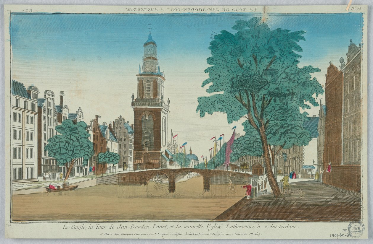 Vista, Le Cingle, la Torre de Jan-Rooden-Poort, y la Nueva Iglesia Luterana, en Ámsterdam, No. 15 de Unknown artist