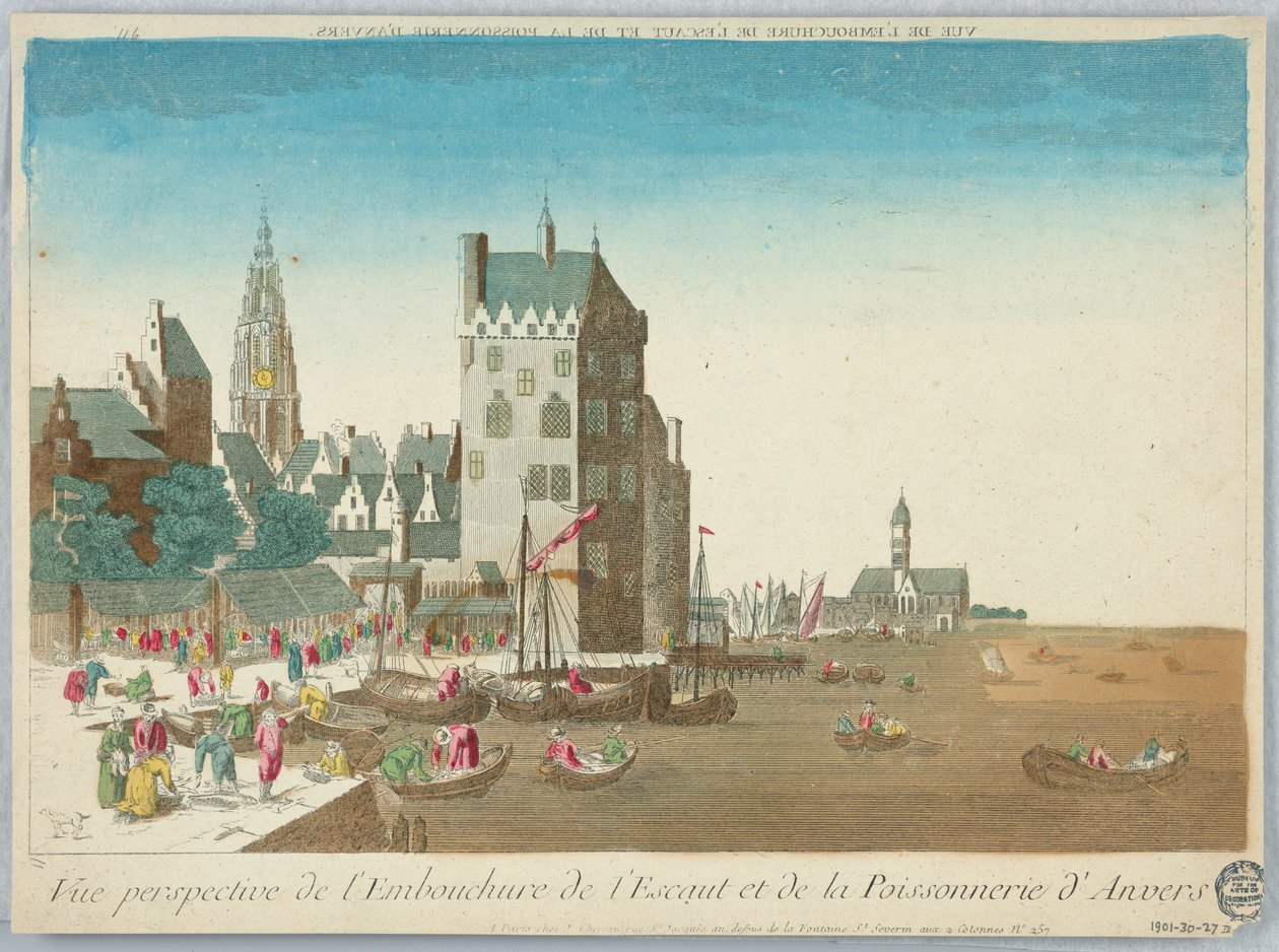 Vista en perspectiva del estuario del Escalda y la pescadería de Amberes de Unknown artist
